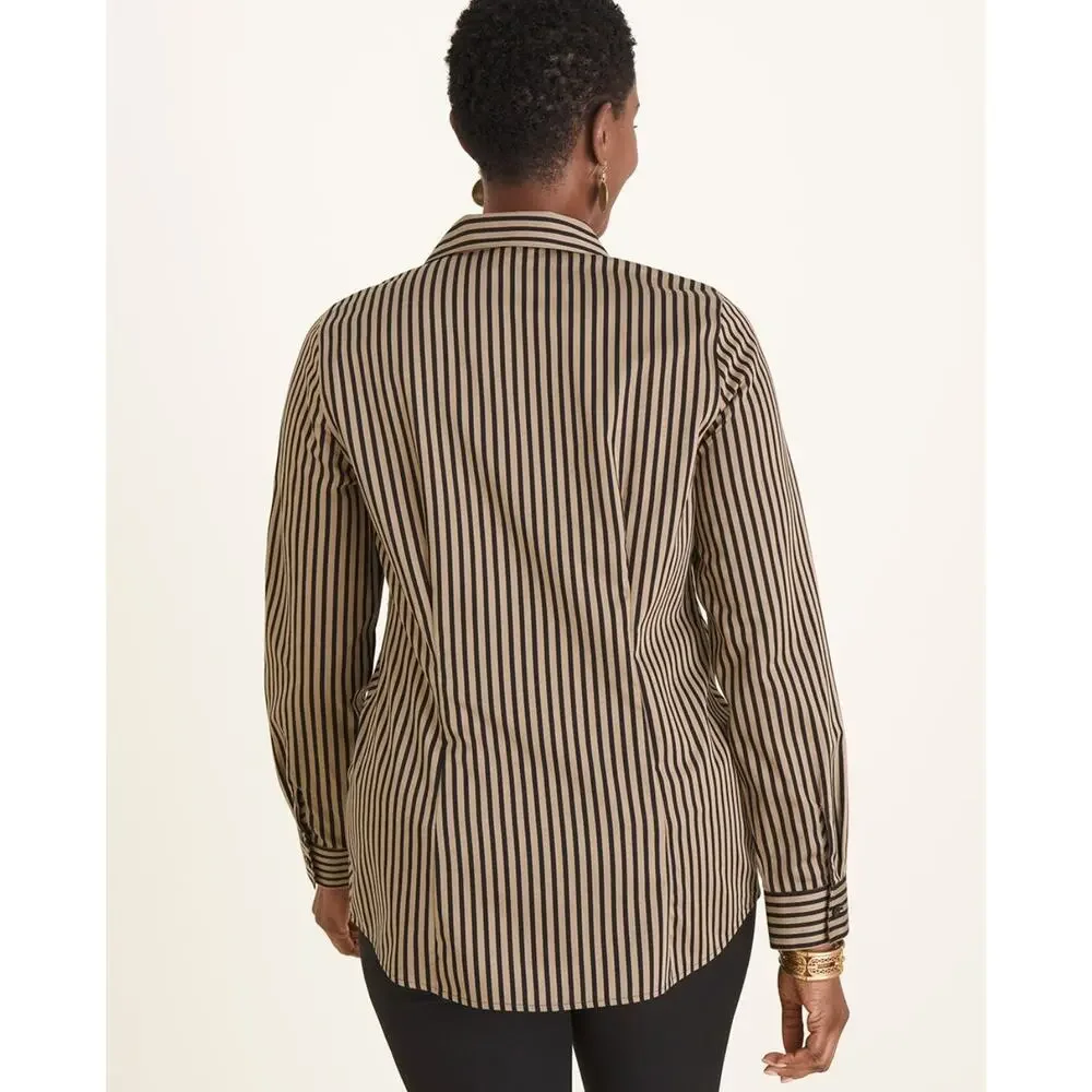 Chico’s Women’s Collar Shirt Sz 3 (16) No-Iron Sateen Striped Button Down blk - Picture 3 of 8